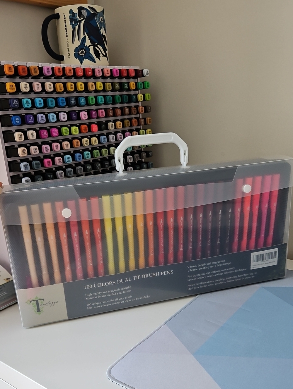 Dual Tip Brush Pen Set - 100 Colors - White Carry Case